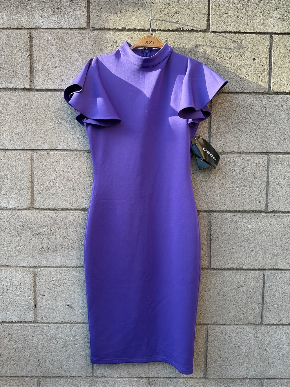 NWT Purple Midi Sheath Dress with Ruffle Sleeves